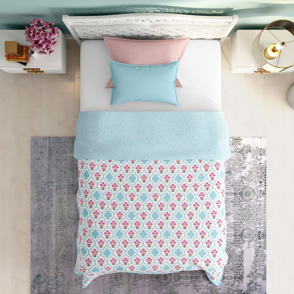 All Season Dohar | Single(90x56 Inch) | 110 GSM | 100% Cotton | Reversible Design | AC Blanket | Panag Pink